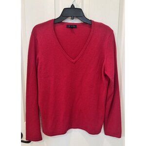 Lands End 100% Cashmere Sweater Womens L (14-16) V-Neck Magenta Clean!